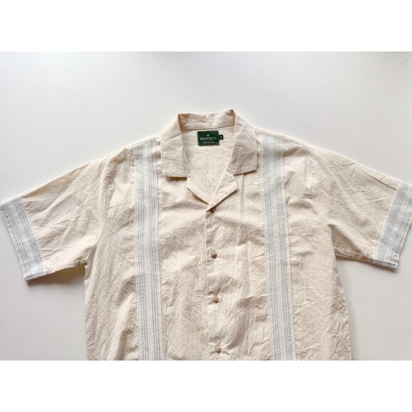MUSTIQUE Ivory 100% Cotton Canvas Short Sleeve Bowling Camp Shirt, Size M - Picture 5 of 10